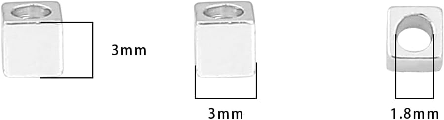 Cuentas espaciadoras de cubo chapado en plata ángulo recto 0.118×0.118 in 50pcs para la fabricación de joyas hallazgos no se deslustran