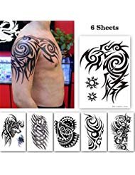 Tatuajes temporales tribales grandes, calcomanías de tatuaje de tótem grande para hombres y hombres, tatuaje falso de brazo impermeable para