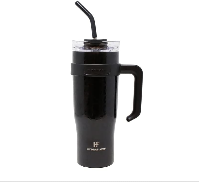HYDRAFLOW Capri – Vaso de 40 onzas con popote  Vaso aislado al vacío de triple pared  Vaso aislado al vacío  Vaso de acero inoxidable  Vaso