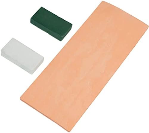 Trazo de cuero de doble cara de 8 x 3 pulgadas con cinta de doble cara, kit de compuesto de pulido verde y blanco para afilar cuchillos, cuchillos