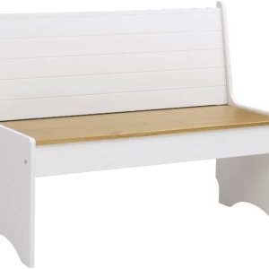 Linon Delk – Banco grande de madera con respaldo de 2 tonos, color miel y blanco Linon Delk – Banco grande de madera con respaldo de 2 tonos, color miel y blanco