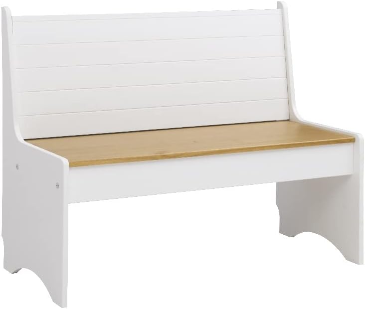 Linon Delk – Banco grande de madera con respaldo de 2 tonos, color miel y blanco