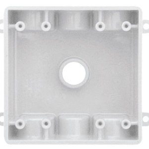 Sealproof Caja de toma de corriente eléctrica para exteriores no metálica de 2 bandas de 7 agujeros con tomas roscadas de 34 y 12 pulgadas, lugares Sealproof Caja de toma de corriente eléctrica para exteriores no metálica de 2 bandas de 7 agujeros con tomas roscadas de 34 y 12 pulgadas, lugares