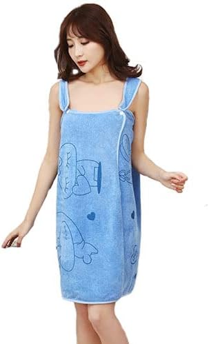 Toallas de baño para mujeres y niñas, bata de baño de microfibra ligera de verano, encantadora falda de baño para adultos, pijama (grueso-azul)