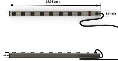 Oviitech Tira de alimentación de enchufe de metal de 8 tomas, tira de alimentación de enchufe de metal de aleación de aluminio, con cable de
