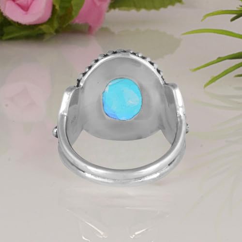 Elegant Aurora Opal Ring 925 Sterling Silver Ring Handmade Cabochon Oval Gemstone Designer Ring For Women Opal Jewelry Nature Inspired Ring By NKG