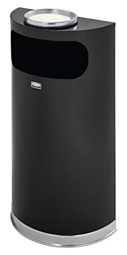 Rubbermaid Commercial Products – Basurero de acero semicircular, 9 galones, color negro, para interiores y exteriores, con apertura lateral para