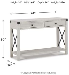 Signature Design by Ashley Bayflynn – Mesa de sofá moderna estilo granja, color blanco lavado