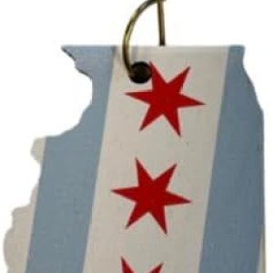 Adorno de Navidad de Chicago de madera con forma de Illinois, decoración de recuerdo de la bandera de la ciudad hecha a mano con gancho de metal Adorno de Navidad de Chicago de madera con forma de Illinois, decoración de recuerdo de la bandera de la ciudad hecha a mano con gancho de metal