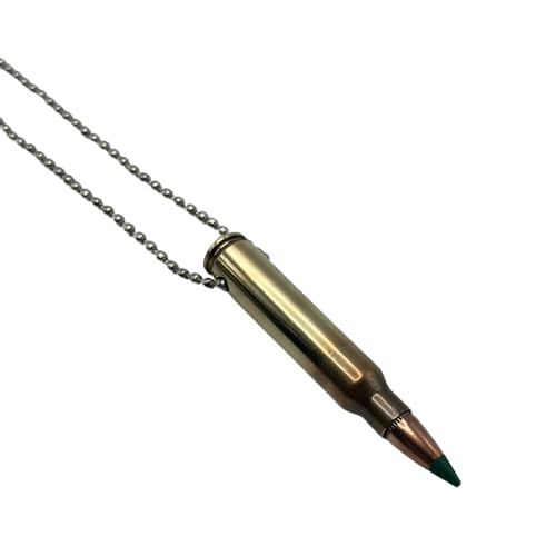 Bullet Necklace or Mirror Hanger, Military, Police, Hunting and Shooting (5.56×45 Green Tip)