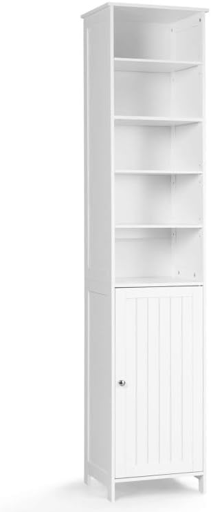 Safeplus Gabinete de almacenamiento de baño de 72 pulgadas de alto, organizador de torre independiente con estantes ajustables y puerta (blanco)
