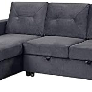 Bowery Hill Sofá cama reversibleseccional de terciopelo gris oscuro con diván de almacenamiento Bowery Hill Sofá cama reversibleseccional de terciopelo gris oscuro con diván de almacenamiento