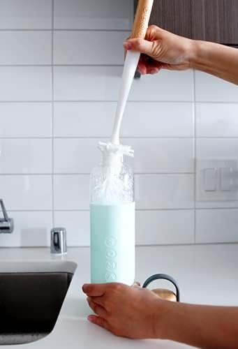 SOMA Cepillo largo para botellas de cabeza curva con soporte de silicona y mango de bambú, 14 pulgadas, gris