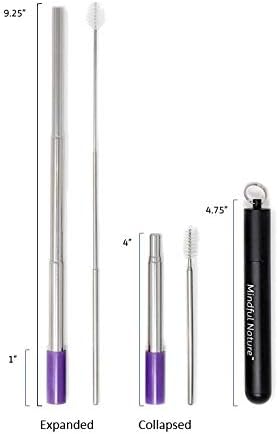 Pajitas telescópicas reutilizables de acero inoxidable, con protector de silicona, funda de aluminio + cepillo de limpieza (negro)