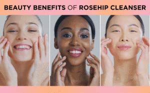 Radha Beauty Kit completo de cuidado facial de Rosehip  Set antienvejecimiento 3 en 1 con limpiador, suero e hidratante para arrugas y manchas