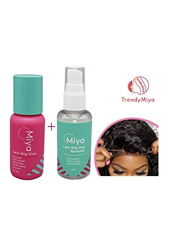 MIYA – Pegamento para peluca de encaje, pegamento para el cabello, 1.0 fl oz y removedor de 2.0 fl oz para tejido, resistente al aceite y al agua,