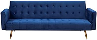 BOWERY HILL Sofá cama convertible de mediados de siglo para sala de estar, sofá cama de terciopelo con botones para apartamentos pequeños, sofá