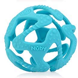 Nuby 100% silicona Tuggy bola mordedora, 6 meses + (Aqua)