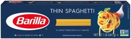 Barilla Pasta, pelo de ángel, fettuccine, lingüino, espaguetis y espaguetis finos, 16 onzas (paquete de 5)  con mini espátula Make Your Day