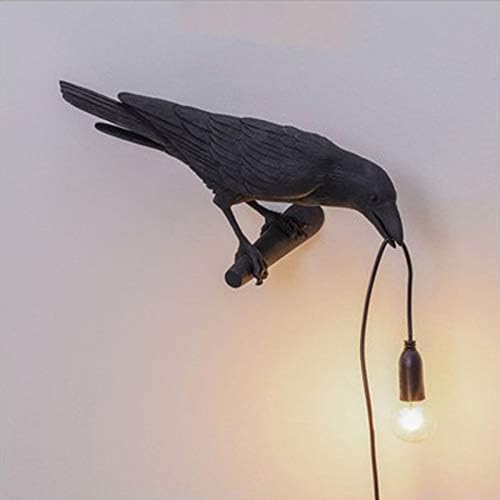 Luluckly Raven Light Birds Lámparas de mesa Dormitorio Resina Cuervo Lámpara de Escritorio Lámpara de Mesilla Luz de Pared Aplique Negro A
