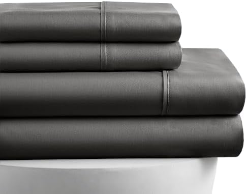 Juego de sábanas de 4 piezas de 800 hilos, 100% algodón egipcio, tamaño Queen corto, color gris oscuro, sábanas y fundas de almohada de algodón de