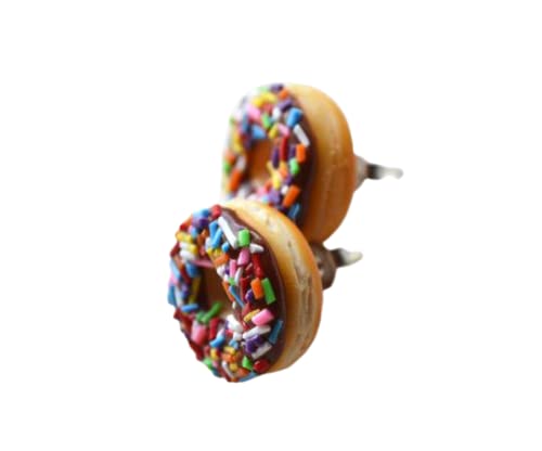 Chocolate rainbow spinkles Doughnut Stud Earrings
