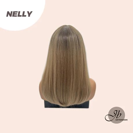 NELLY – Peluca de cabello lacio con flequillo completo, sin pegamento, para mujer, pelucas sintéticas naturales para uso diario (pelucas de cabello