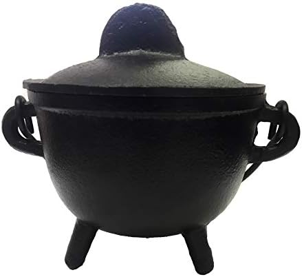 New Age Imports, Inc. Caldero de hierro fundido con asa y tapa, ideal para manchas, quemar incienso, fines rituales, decoración, decoración de
