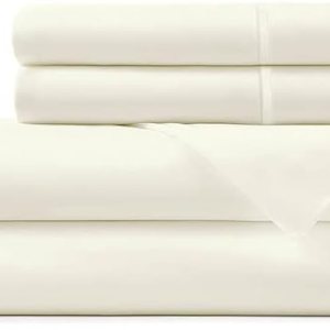 Pizuna Juego de sábanas de percal de algodón de fibra larga de 100 % percal de algodón de fibra larga, juego de sábanas de tejido liso dividido Pizuna Juego de sábanas de percal de algodón de fibra larga de 100 % percal de algodón de fibra larga, juego de sábanas de tejido liso dividido