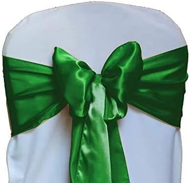Juego de 10 bandas decorativas de satén diseñadas para bodas, eventos, banquetes, decoración del hogar y cocina (7 pulgadas x 108 pulgadas, verde)