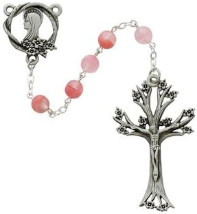 Religious Supply Rosario de cornejo de cristal rosa de 0.276 in, Vidrio