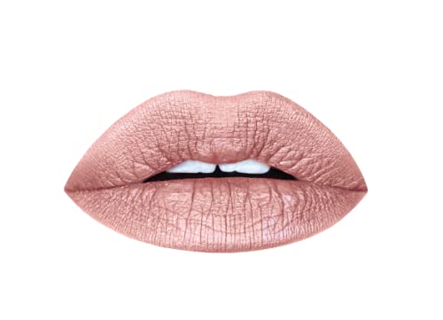 Aromi Lápiz labial líquido metálico, a prueba de manchas y manchas, de larga duración, marrón claro, color de labios nude con acabado brillante,