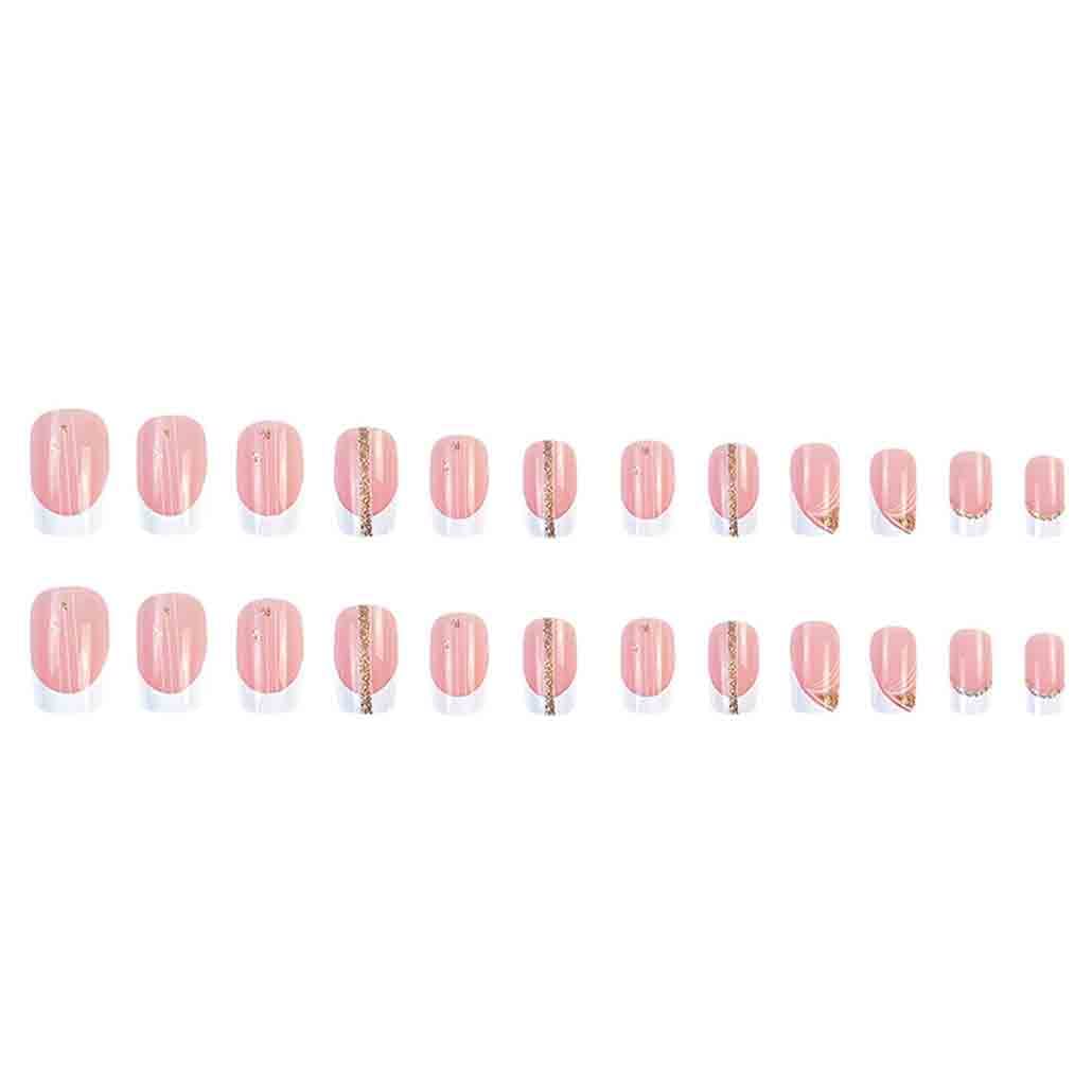 Foccna Uñas blancas a presión medianas, uñas postizas de color rosa, uñas postizas cuadradas acrílicas con brillantes, uñas artificiales francesas