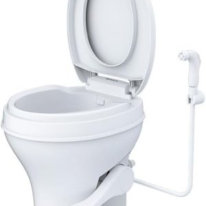 SEAFLO Inodoro RV – Altura estándar, descarga por gravedad, pedal de pie, tapa de cierre suave con accesorio rociador SEAFLO Inodoro RV – Altura estándar, descarga por gravedad, pedal de pie, tapa de cierre suave con accesorio rociador