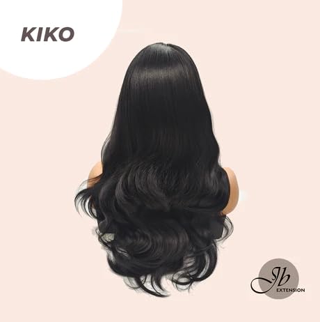 KIKO – Peluca larga y rizada negra con flequillo en capas, pelucas sin pegamento para mujer, pelucas sintéticas naturales para uso diario (pelucas