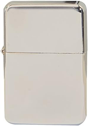 Thirsty Rhino Klik, encendedor de mecha de aceite recargable a prueba de viento con tapa abatible vintage y estuche de regalo de aluminio (plateado)