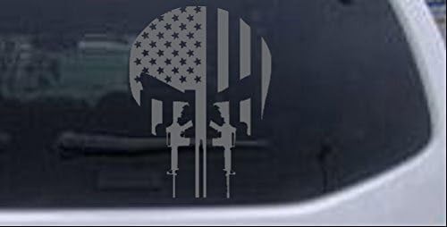 Punisher Skull American Flag Vertical AR15 AR 15 dientes Militar Car o Truck Window Laptop Calcomanía Adhesivo  Plata 6 x 4.5 pulgadas