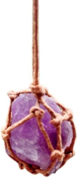 Collar con colgante de cristal crudo natural Reiki, chakra curativo, piedra de tratamiento con cuerda tejida a mano en color aleatorio, Piedra