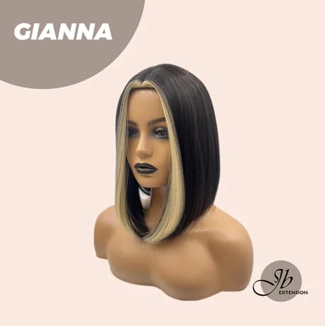 GIANNA – Peluca negra de corte Bob con piezas de dinero rubias, pelucas rectas sin pegamento para mujer, pelucas sintéticas naturales para uso