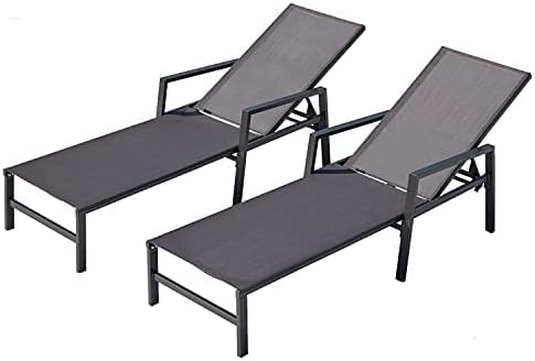 Juego de 2 sillas de patio al aire libre, tumbona de aluminio para exteriores con 5 posiciones de respaldo ajustables, tumbonas de patio al aire