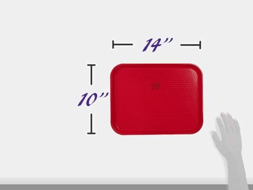 Bandeja de comida rápida de 10 x 14 pulgadas, rectangular, de polipropileno, color rojo, para cafetería, comedor, restaurante, patios de comida