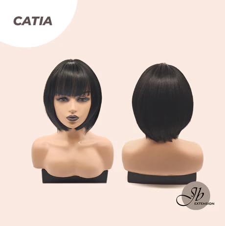 CATIA – Peluca corta de corte Bob con flequillo, pelucas rectas sin pegamento para mujer, pelucas sintéticas naturales para uso diario (pelucas de