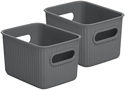 Superio Ribbed Collection  Canastas organizadoras de plástico decorativas abiertas para el hogar, pequeñas cajas de contenedores grises (paquete de