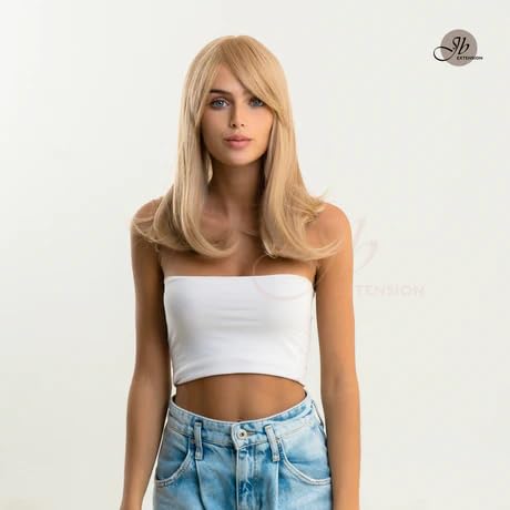 Peluca rubia lacia NORA con flequillo, pelucas de cabello largo sin pegamento para mujer, pelucas sintéticas naturales para uso diario (pelucas de