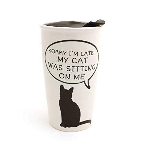 Sorry I Was Late.My Cat Was Sitting on Me Travel Mug, Ceramic, Lennymud by Lorrie Veasey