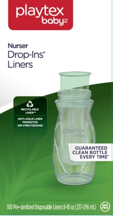Playtex Baby Nurser – Forros para botellas desechables preesterilizados, más cerca de la lactancia, 8 onzas, 100 unidades