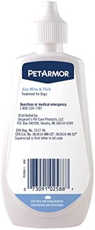 PetArmor Tratamiento de ácaros del oído para perros, el medicamento para los ácaros del oído mata las garrapatas y los ácaros del oído para aliviar