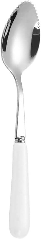Cucharas de pomelo, cuchara dentada de acero inoxidable con mango de cerámica multicolor para cocina (plata, blanco)