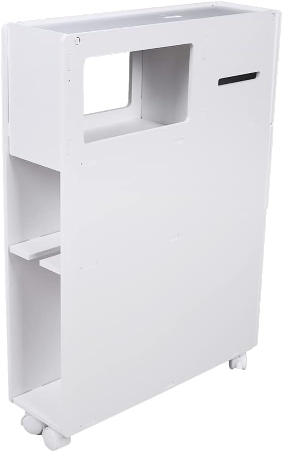 SHOUMANUAL Gabinete de almacenamiento de baño, organizador de almacenamiento de piso estrecho de 4 capas con cajones deslizantes y ruedas,