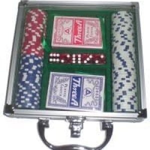 Juego de fichas de póquer en estuche de aluminio con tapa acrílica (100 piezas) Juego de fichas de póquer en estuche de aluminio con tapa acrílica (100 piezas)